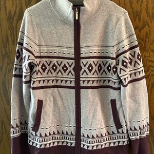 Cynthia Rowley Maroon and Light Gray Zip Cardigan